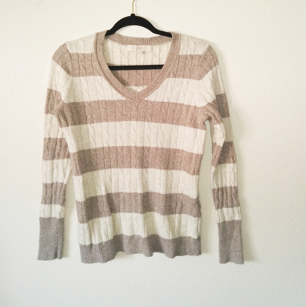 LOFT•Cable Knit Sweater•Striped• Medium